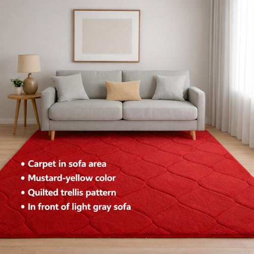 Image of Carpet for Hallway, Kitchen, and Modern Interiors, Cozy Shag Runner for Living Room, Entryway & Office Decor Size 6x9 feet Full Red