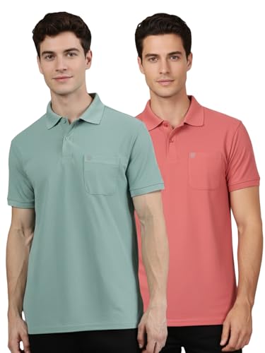 Image of Lux Cozi Men's Cotton Blend Polo T-Shirt with Chest Pocket | Collar T-Shirts for Men | Half Sleeves | Plain - Regular Fit (Pack of 2)