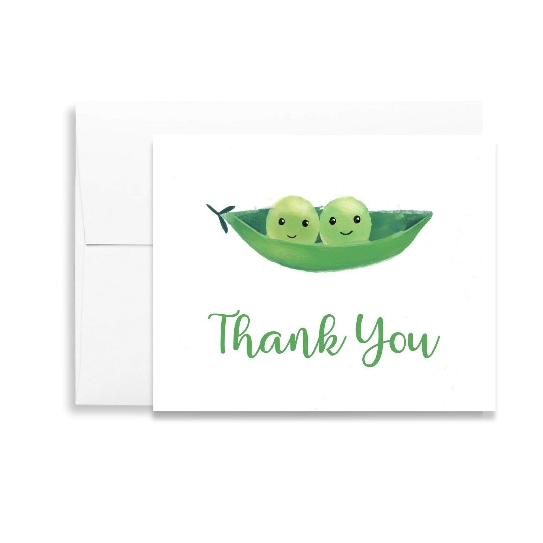 The Invite Lady Two Peas In A Pod Baby Shower Thank You Cards Twins Notes With Envelopes (24 Count)