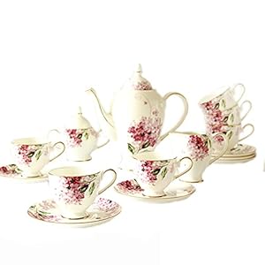 15 Pieces Tea Sets for Adults Coffee Cup Set for Afternoon Tea Porcelain Tea Cup and Saucer Set Bone China Cups Set of 6