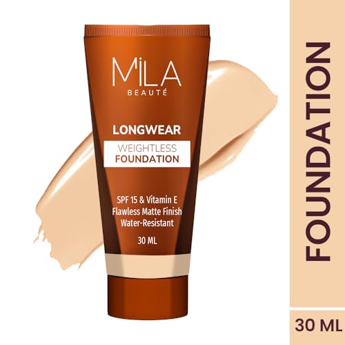 Image of Mila Beaute Longwear Weightless Foundation | Matt Finish With SPF 15 and Vitamin E | Water Resistant Buildable Formula & Super Light | Liquid Foundation | Shade - (204 Soft Beige, 30ml) (Pack of 2)