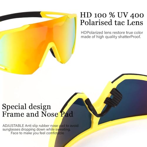 Image of Sports Sunglasses for Men & Women | UV400 Protective Shield Lens | Lightweight Cycling Glasses for Running, Cricket, Bike Riding, Driving, Baseball, Fishing & Outdoor Sports