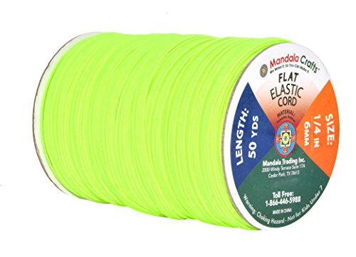 Mandala Crafts 6mm 50 Yds Roll of Lime Green Elastic Bands for Sewing - 1/4 Flat Elastics Cord - 1 4 Inch Braided Stretch Straps for Crafting