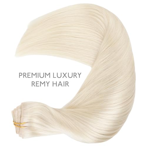 Image of WENNALIFE Invisi Edge Clip in Hair Extensions Real Human Hair, 22 Inch 150g 7pcs White Blonde Seamless Clip in Extensions Remy Hair Clip Ins Invisible PU Skin Weft Straight Extensiones De Cabello Hman