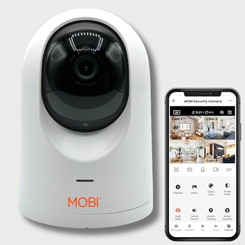 Image of MOBI Home Security & Monitoring Camera: Full HD, 355°Pan & 120°Tilt, Motion Detection/Tracking, Sound Detection, 2-Way Audio, Color Night Vision, Temp/Humidity Readings, Supports 5-2.4GHz Wi-Fi Router
