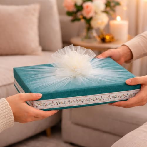 Image of SATYAM KRAFT 6 Pcs Multipurpose Decorative Folding Gift Box | Premium Paper Tray with Net for Wedding Return Gifts, Shaadi /Marriage, Anniversary, Hampers, Festive Gift Packaging (Sky Blue)