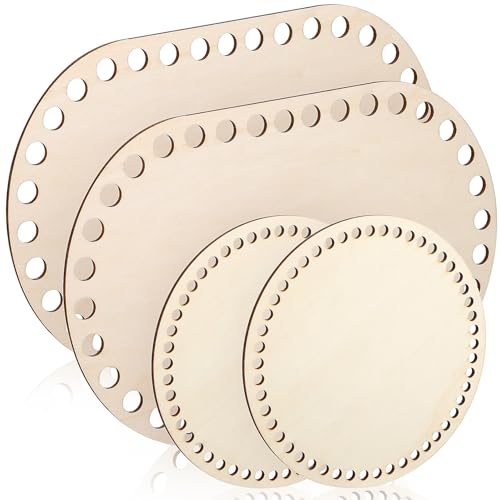 ABOOFAN 4 piezas Base de Madera para Cesta de Ganchillo Ovaladas y Redondas Fondo Natural para Manualidades y Costura Soporte Resistente para Bolsas Tejidas Base Decorativa Personalizable