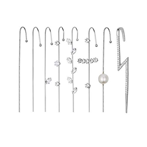 Ear Wrap Crawler Hook Earrings Set Cubic Zirconia Ear Cuff Crawler Hook Earrings for Women and Girls (8PCS-Silver)
