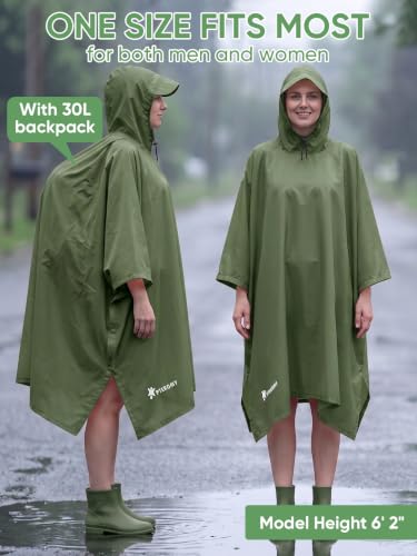 Image of PTEROMY Hooded Rain Poncho for Adult, Waterproof Lightweight Unisex Raincoat for Hiking Camping Emergency