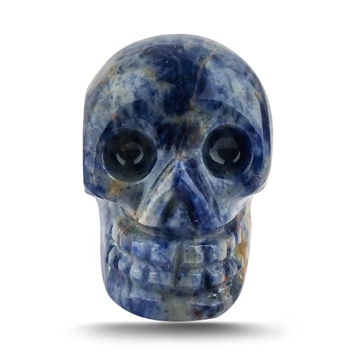 CRYSTALIS Natural Sodalite Skull Figurine Sculpture Home Decor St...