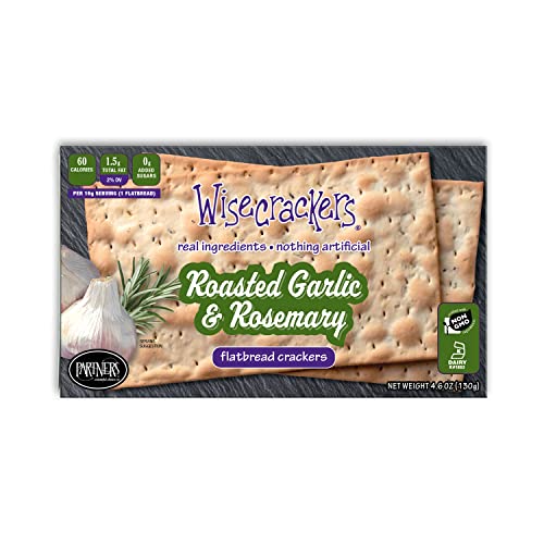 Wisecrackers Flatbread Crackers, Roasted Garlic & Rosemary, 4.6 Ounce (Pack Of 6), Made With Real Ingredients, Non-Gmo, Kosher #TOP2