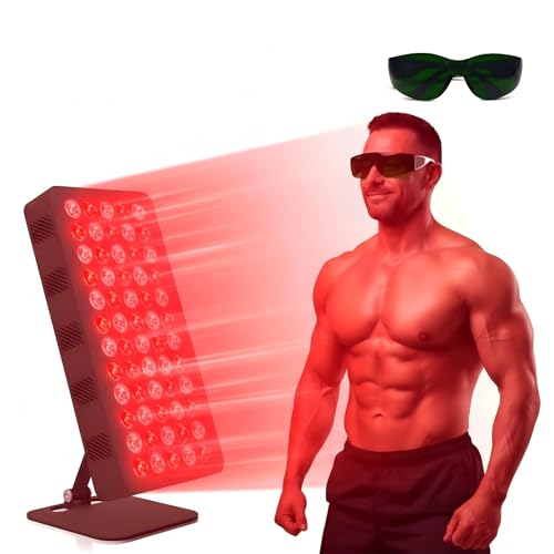 Red & Infrared Light Panel, 660nm & 850nm LED Therapy Full Body Wellness Device with Cooling Fan, 10/20/30min Timer, 5 Brightness for Home, Office (Black)