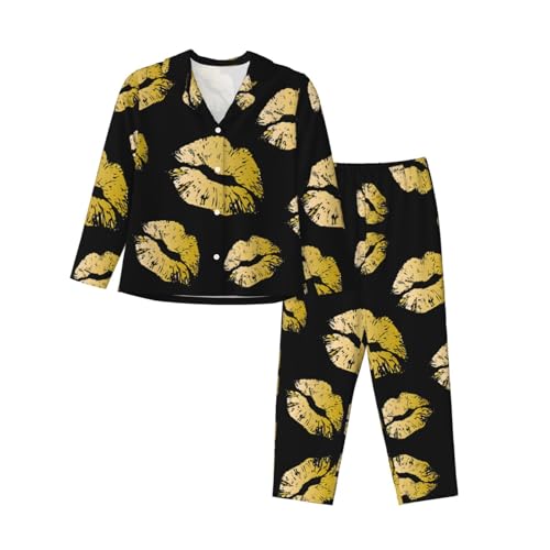 Pyjama imprimé lèvres dorées coffret cadeau idéal pour femme élégante