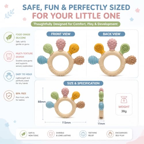 Image of Baby Teether Toy for 3+ Months, BPA-Free Food Grade Silicone Teething Ring, Soft Chew Toy for Teething Relief, Easy Grip Sensory Teether for Infants 6-12 Months, Newborn Baby Gift for Boys & Girls (New Teether)