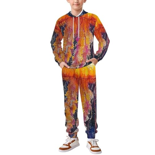 Boys Girls Hoodie Pants Hooded Sweatshirt Sweatpant 2 Piece Clothing Set, Jellyfish Watercolor Art