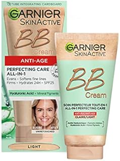 NEW & IMPROVED Garnier SkinActive Anti-Age BB Cream, Shade Light, Tinted Moisturiser SPF 25, Softens Fine Lines & Firms Skin, With Hyaluronic Acid, Aloe & Mineral Pigments, 50 ml