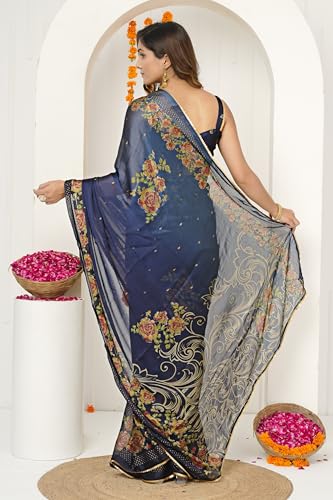 Image of MIRCHI FASHION Saree for Woman Chiffon Colorblock with Foil Work | Shimmer Festive Women's Sari for Wedding Functions and Ceremonies