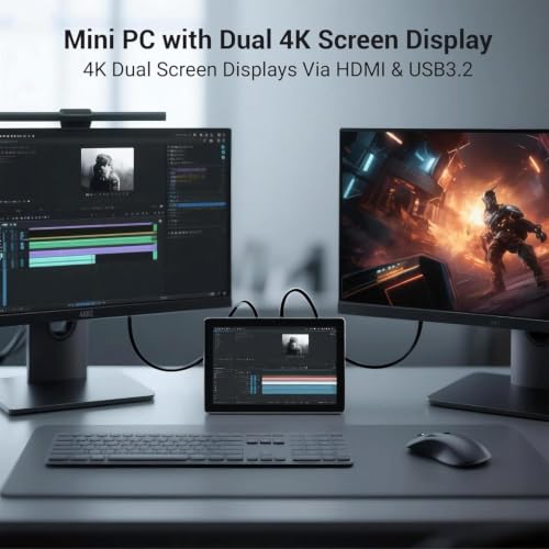 Image of 7 inch Mini PC Computer Win 11 Pro, Celeron N95 Mini Desktop PC with Display Touchscreen, 16GB RAM 256GB eMMC, Dual 4K Display Output, HDMI, Type-C3.1, WiFi 5.0, Dual LAN Ports, Wake on LAN