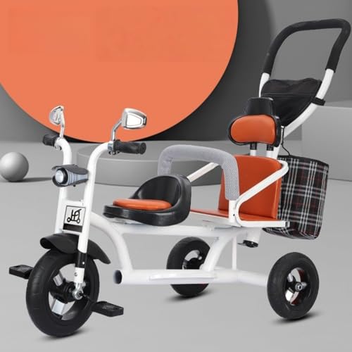 KOGB収納バスケット付きベビーサイズ自転車、高炭素鋼製、ソフトレザーシート、大型安全シート、ライトと音楽機能、取り外し可能な後部ハンドル、チタン製エアクッション衝撃吸収ホイール、強化デュアルブレーキ。 (ホワイトフレーム,チタンエアホイール + リアガー