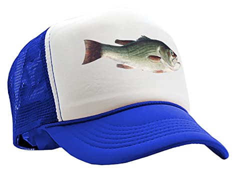 Largemouth BASS - Large Mouth bass Angler Fishing - Vintage Retro Style Trucker Cap Hat (Royal)