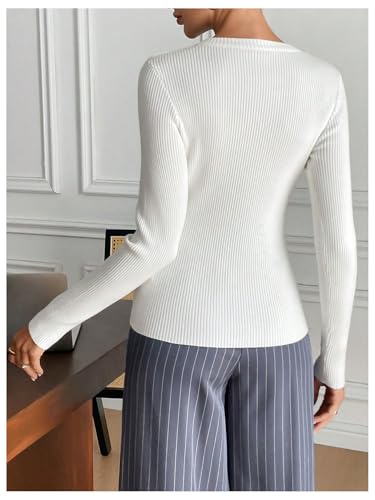 Verdusa Women's 3D Floral Slim Fitted Sweaters Long Sleeve Round Neck Pullover Knit Top2