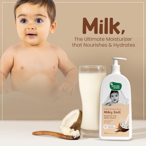 Mother Sparsh Milky Soft Head to Toe Baby Wash -200ml with Milk Protein & Shea Butter | Tear Free 2 in 1 Natural Body Wash & Shampoo for Babies