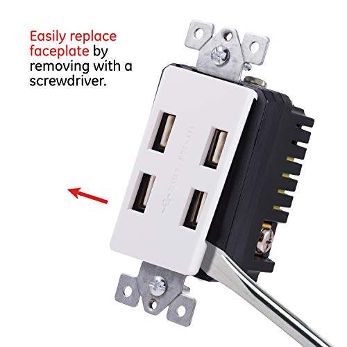 Ge, White/Light Almond, Ultrapro 24W 4 Usb Receptacle, For Iphone 11 Max/Xs/Xr/X/8, Ipad Pro, Samsung Galaxy, Google Pixel, Changeable Faceplates, 40542, 1 Pack #TOP1