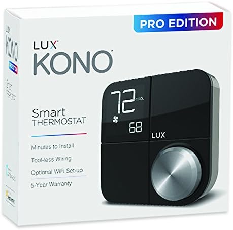 Front view of LUX Kono thermostat displaying temperature