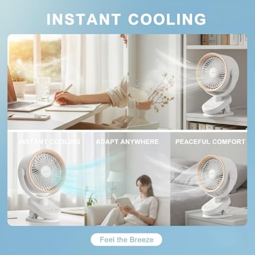 Image of [𝟏𝟓 𝐘𝐄𝐀𝐑𝐒 𝐖𝐀𝐑𝐑𝐀𝐍𝐓𝐘 Portable Desktop Fan with Clip-On & Wall-Mounted Design | Auto Oscillation, Quiet Operation & Smart Digital Display | Rechargeable Small Fan for Home, Office