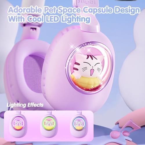 esonstyle Cat Ear Headphones for Kids - Bluetooth 5.4 On-Ear Noise Cancelling Headphones with Microphone 85dB Safe Volume Limit Wireless or 3.5mm Wired Mode USB C for School Learning Travel (Purple) — view 2