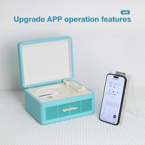 Image of CD Player with Bluetooth Speaker, High-Fidelity Sound, App-Controlled, Magnetic Display for Photos & Pins, Retro Desktop Music Player, Gift for Music Lovers (Light Blue)