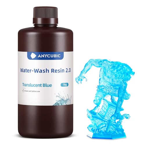 Image of ANYCUBIC Water Washable 3D Printer Resin 2.0, 405nm High Precision 3D Resin, Low Shrinkage Photopolymer Resin for 4K /8K /12K Capable LCD DLP Resin 3D Printer Printing (Clear Blue, 1000g)