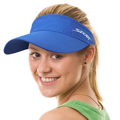 2 Pcs Sport Sun Visor Hat For Womens Mens Quick Dry Visor Hats Uv Protection Golf Hat Beach Visor Hats White Blue #TOP1