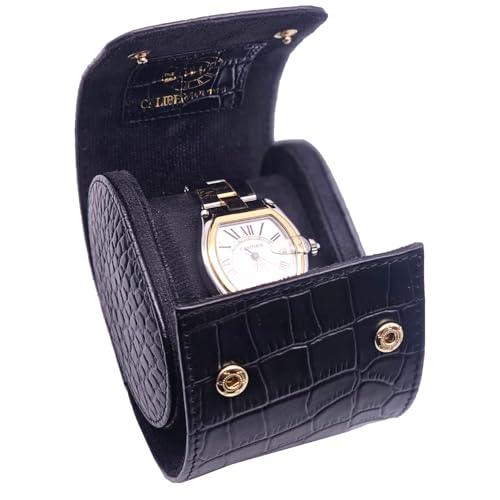 Image of Genuine Napa Leather Watch Roll Travel Case for 3 Watches - Travel Watch Rolls and Leather Watch Display Cases with Velvet Interior - Watch Storage Organizer Men's (Blac - Single)