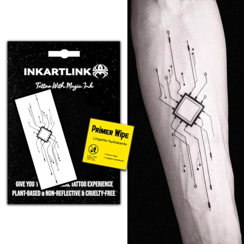 INKARTLINK Semi Permanent Tattoo, Temporary Tattoo, Mechanical Style, Gift for Cool Boys, Adult Art Design, Party Favor, Waterproof, Realistic, No Adhesive, No Reflective, Lasts 1-2 Weeks (Mechanical)