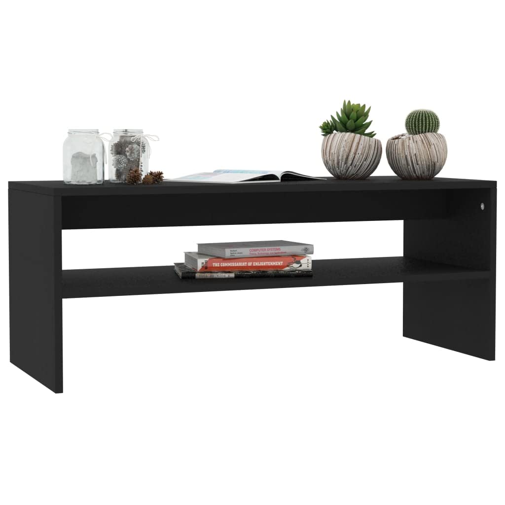 Couchtisch, Schwarz, 100 x 40 x 40 cm, aus mehrschichtigem Holz | Skandinavisches Design, offenes Regal, einfach zu montieren, feuchtes Tuch