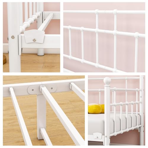 HOMERECOMMEND Tagesbett Bettgestell 90x200 cm,Metallbett Schlafsofa Bett 90x200 cm mit Stauraum unter dem Bett Bettrahmen Jugendbett,Tagesbett Bettrahmen für Schlafzimmer Wohnzimmer,Weiß – Bild 8