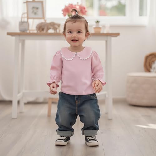Toddler Baby Girl Fall Clothes Perter Pan Collar Solid Long Sleeve T-Shirt Pullover Shirts Top Outfit2