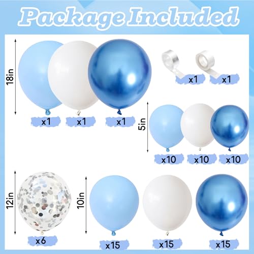 Image of Blue Balloon Arch Kit 86Pcs Pastel Blue White Balloons Garland Kit with Silver Confetti Balloon Metallic Macaron Light Birthday Party Balloons for Boys Men Baby Shower Graduation Party Decorations