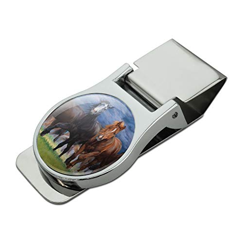 GRAPHICS & MORE Horses Ahead of the Storm Front Satin Chrome Plated Metal Money Clip