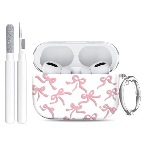 Image of Compatible Airpods Pro 3 Case (2025),Soft Cute Pink Bow Print Silicone Protective Cases for Apple AirPods Pro 3rd Generation Case,Airpod Pro 3 Cover with Keychain&Cleaner Kit for Women /Girls,Pink Bow