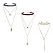 VK Accessories 3 Sets Multilayered Lace Choker Necklace with Feather Rose Peadant Gold Bar Chain Zirconia Crystal White Blue and Brown