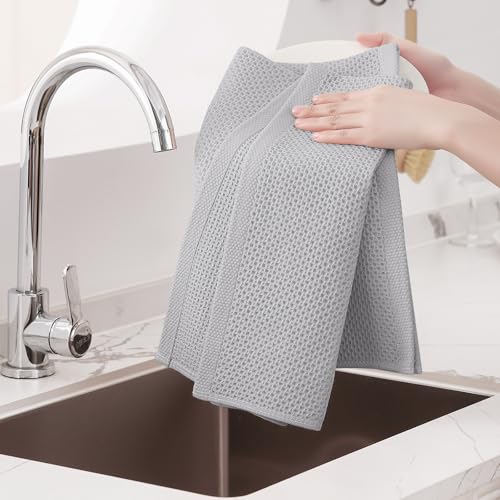 Image of Homaxy 100% Cotton Oversized Waffle Weave Kitchen Dish Towels, Ultra Soft Absorbent Quick Drying Cleaning Towel, 20x28 Inches, 8-Pack, Light Gray