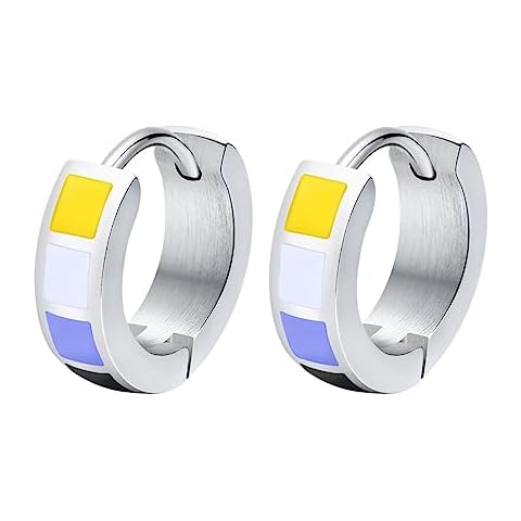 Oakky Unisex Stainless Steel 4mm Unique Cool Colorful Stripes Homosexuals LGBT Gay Pride Small Huggie Hoop Non-binary Earrings Ear Stud Piercings Cover