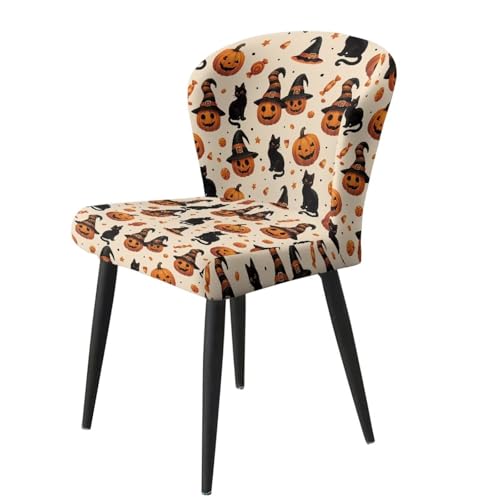 Image of Bar Stool Covers with Backs Halloween Black Cat Pumpkin Dust Proof Bar Stool Chair Covers Dining Room Square Swivel Barstool Chair Seat Set of 2