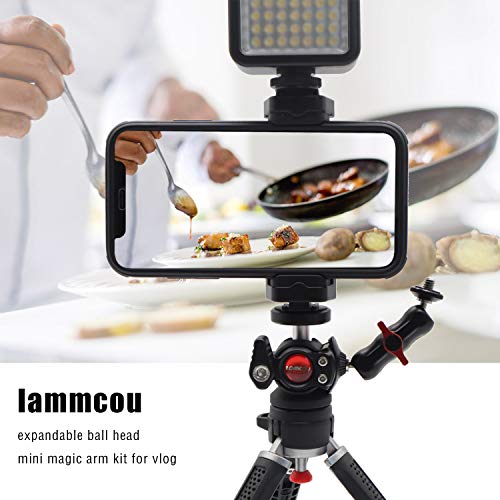 Lammcou Mini Tripod Ballhead 360 Degree Rotatable Tripod Head with Dual Kugelkopf Mini Magic Arm & Screw Coverter for DSLR Cameras Tripods Monopods Rig Vlogging Live Streaming Accessories