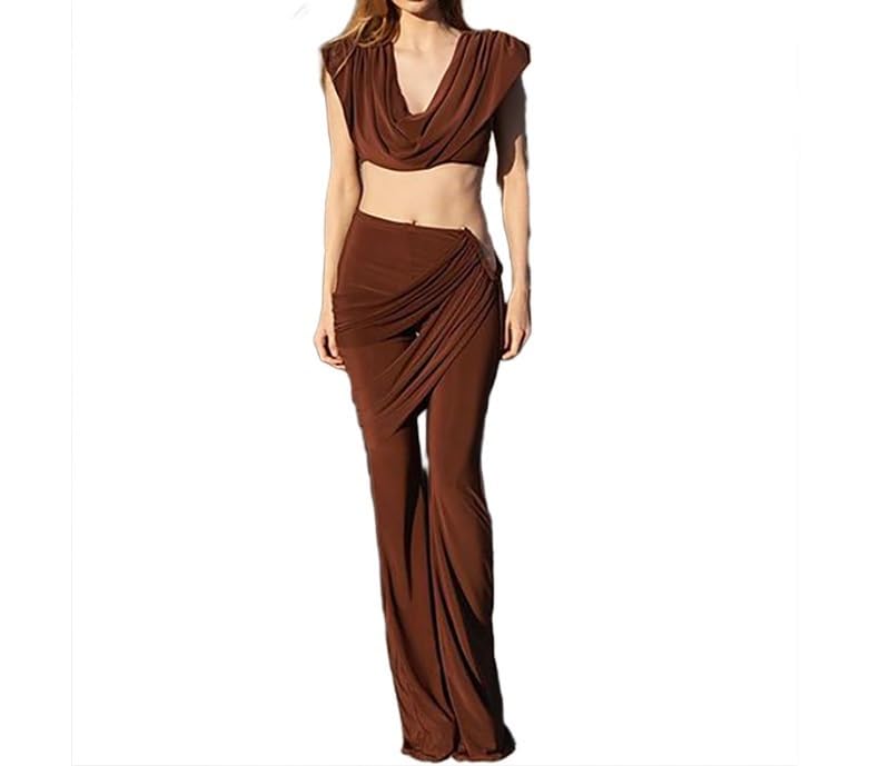 HENGEN 2025 Spring And Autumn New Women's Sexy Open Umbilical Top, Slim Fit, Hip Hugging Pants Set For Women