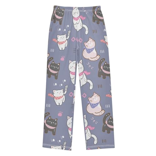 Boys' Pants Cartoon Cat Blue Long Bottoms Jogger Pants Elastic Waist Trousers with Pockets S-XL