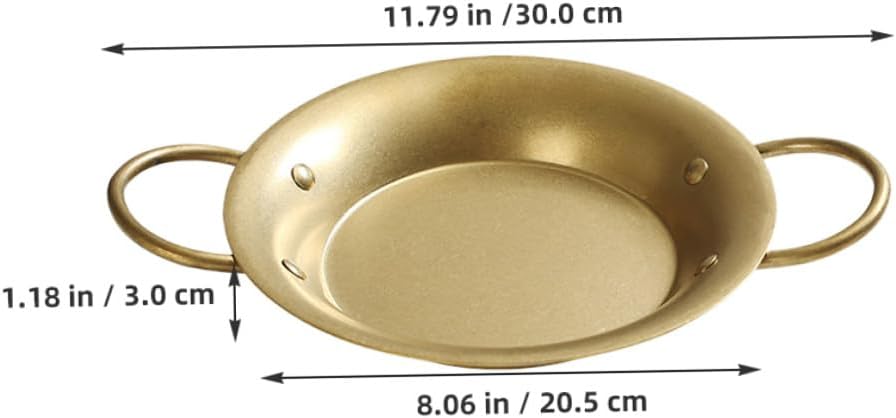 Luxshiny Stainless Steel Vintage Gold Paella Pan with Double Handles 20.5cm Flat Frying Pan for Cooking Rice Dishes and Seafood Meals at Home and Restaurants