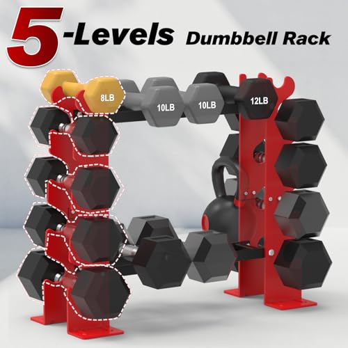 Fisup YRDR02 Weight Rack For Dumbbells, Dumbbell Rack Stand Only 450Lbs Capacity Weight Rack For Home Gym Strength Training Dumbbell Racks Red And Black 5 Tier,Suitable thumb #2